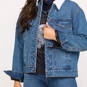 Hooey Blue Denim Jacket with White Sherpa Collar